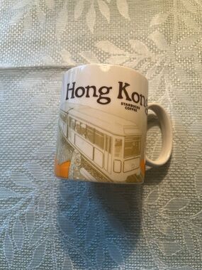 Starbucks White Ceramic Mug with Orange Accent - Hong Kong Tram Design